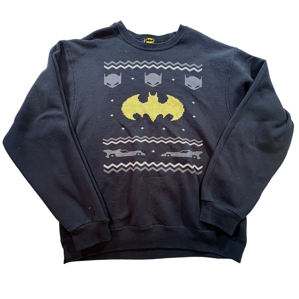 Batman Holiday Graphic Sweatshirt Mens Medium Black Fleece Crewneck Pullover